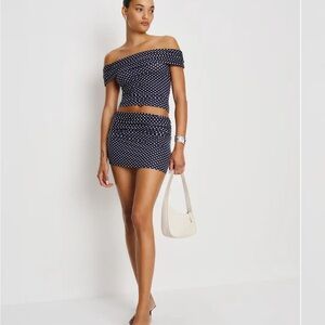 New Isla knit two piece Reformation Navy and White Polka Dot Mini set
